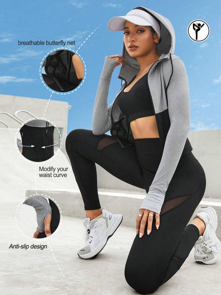 11615 1a-001 Chaqueta Deportiva De Ajuste Delgado Con Capucha Y Cordón De Bloque De Color