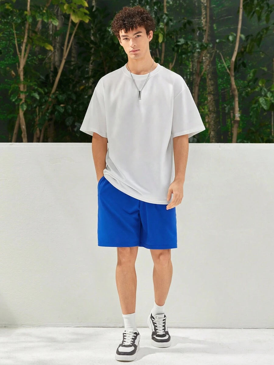 12091 2c-282 Camiseta Con Hombros Caídos Y Estampado De Alfabeto Para Hombre