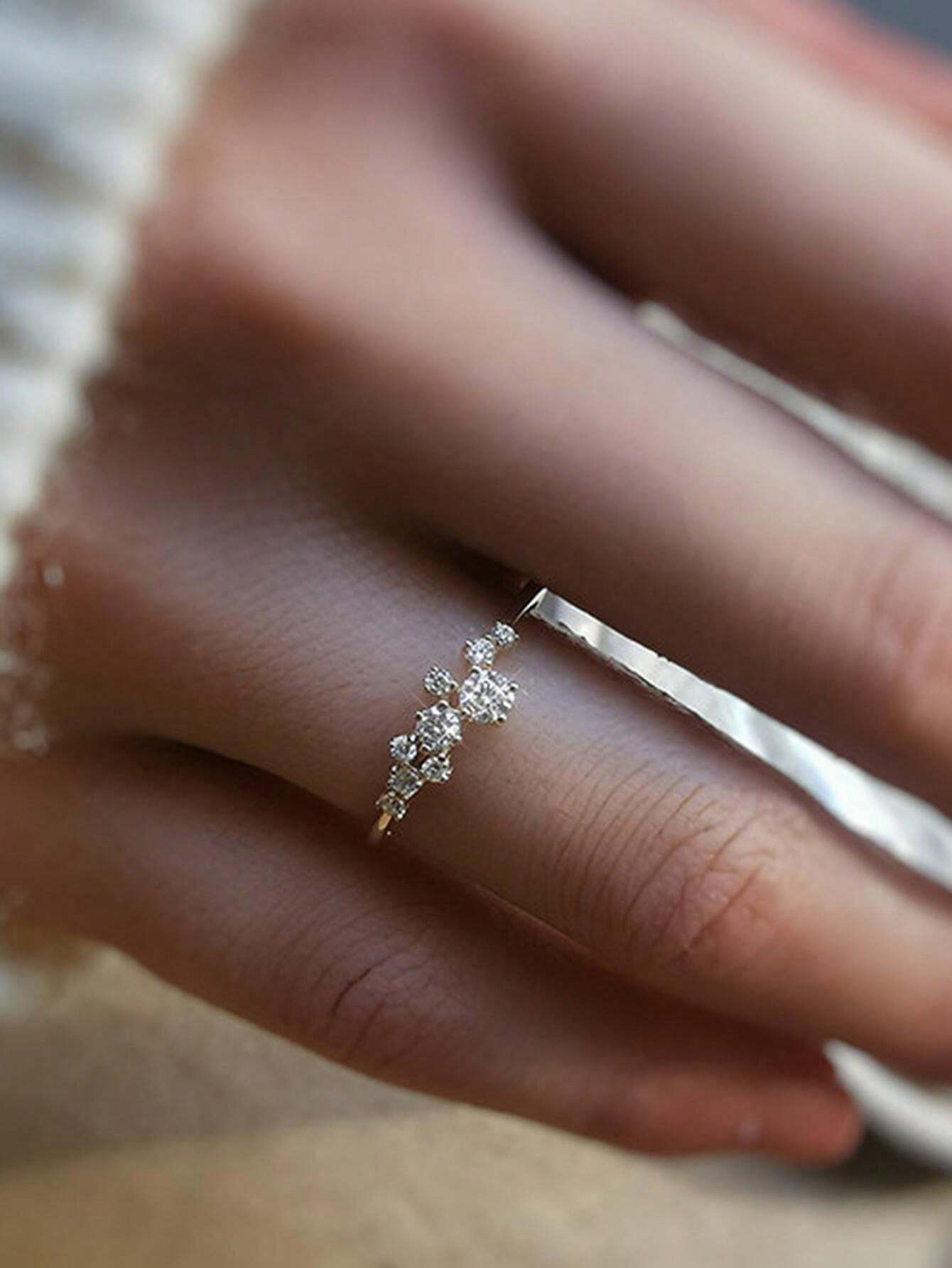 11505 1b-074 1 Anillo Deslumbrante De Promesa Con Incrustaciones Redondas De Diamantes De Imitación Cortados En Joyería De Compromiso De Boda