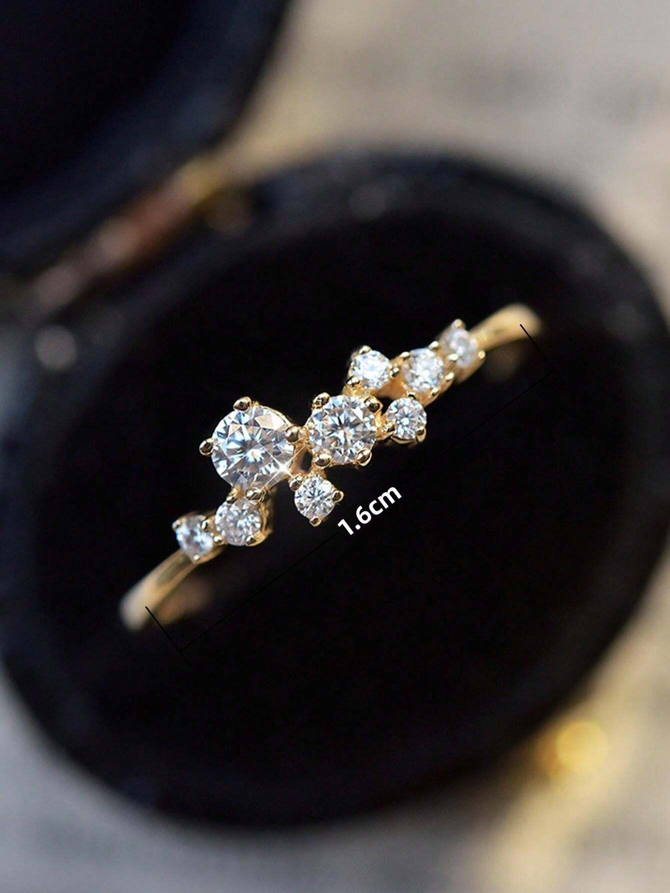 11505 1b-074 1 Anillo Deslumbrante De Promesa Con Incrustaciones Redondas De Diamantes De Imitación Cortados En Joyería De Compromiso De Boda