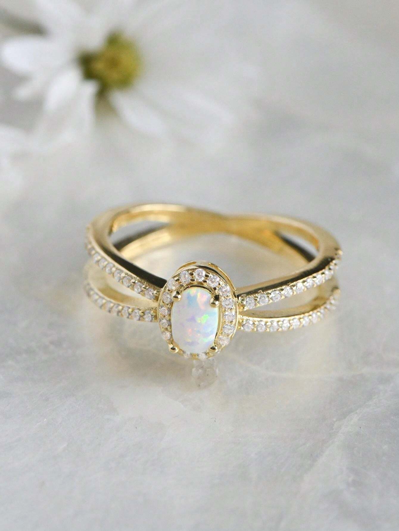 11504 1b-076 1 Pieza Anillo De Promesa Elegante Con Forma De Huevo Cruzado