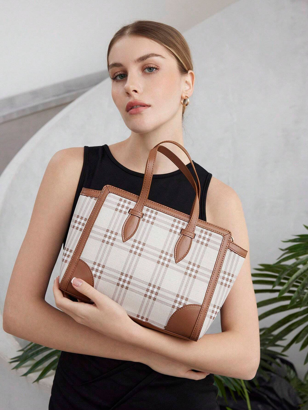 13395 1t-002 Bolso de mano de mujer de cuadros