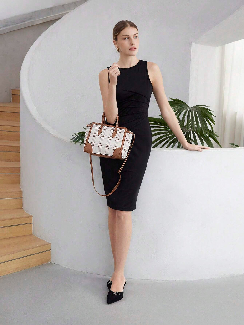 13395 1t-002 Bolso de mano de mujer de cuadros
