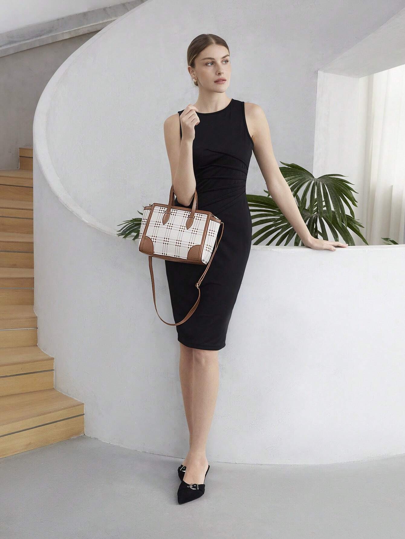 13395 1t-002 Bolso de mano de mujer de cuadros