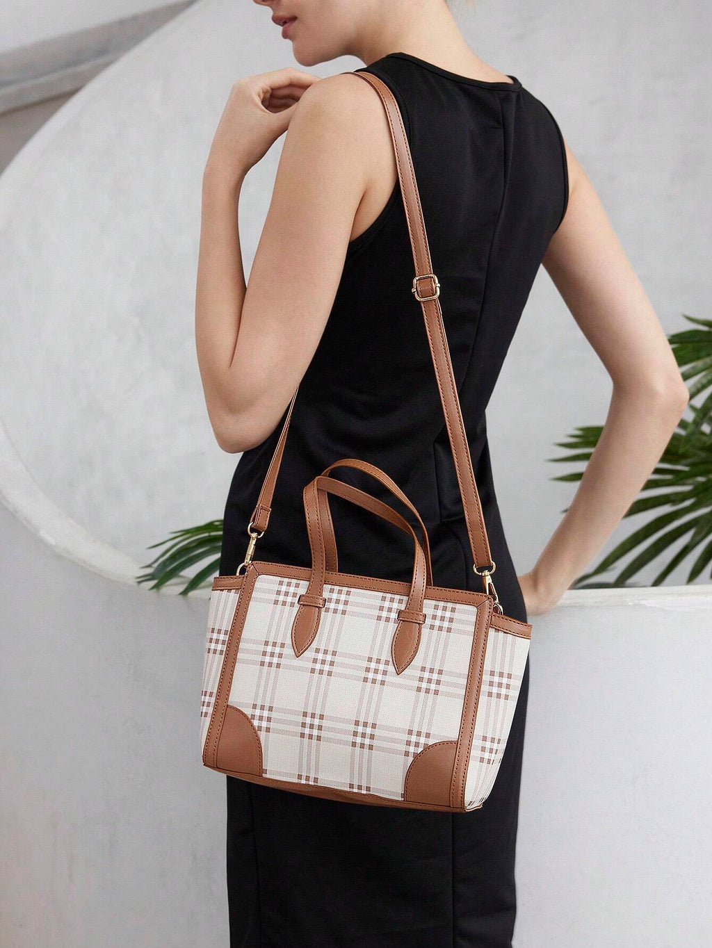 13395 1t-002 Bolso de mano de mujer de cuadros