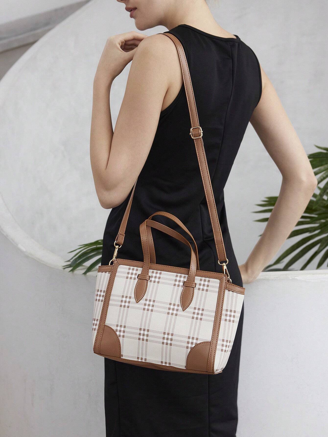 13395 1t-002 Bolso de mano de mujer de cuadros