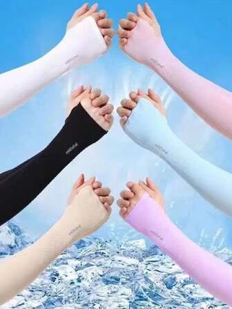11696 1a-112 1 Par De Mangas De Brazo De Seda De Hielo Sin Dedos Para Protección Solar