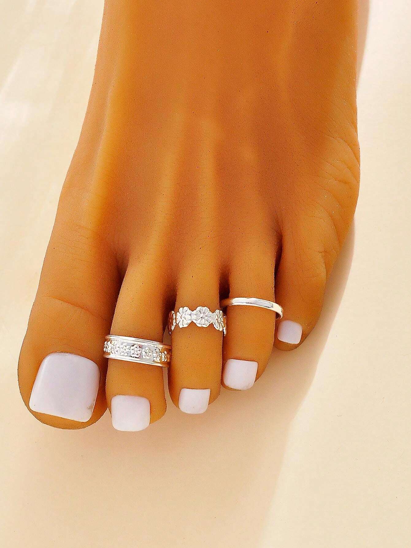 11640 1b-072 3 Piezas Conjunto De Anillo De Dedo Del Pie De Mujer Creativo Y Moderno Con Decoración Floral En Color Dorado