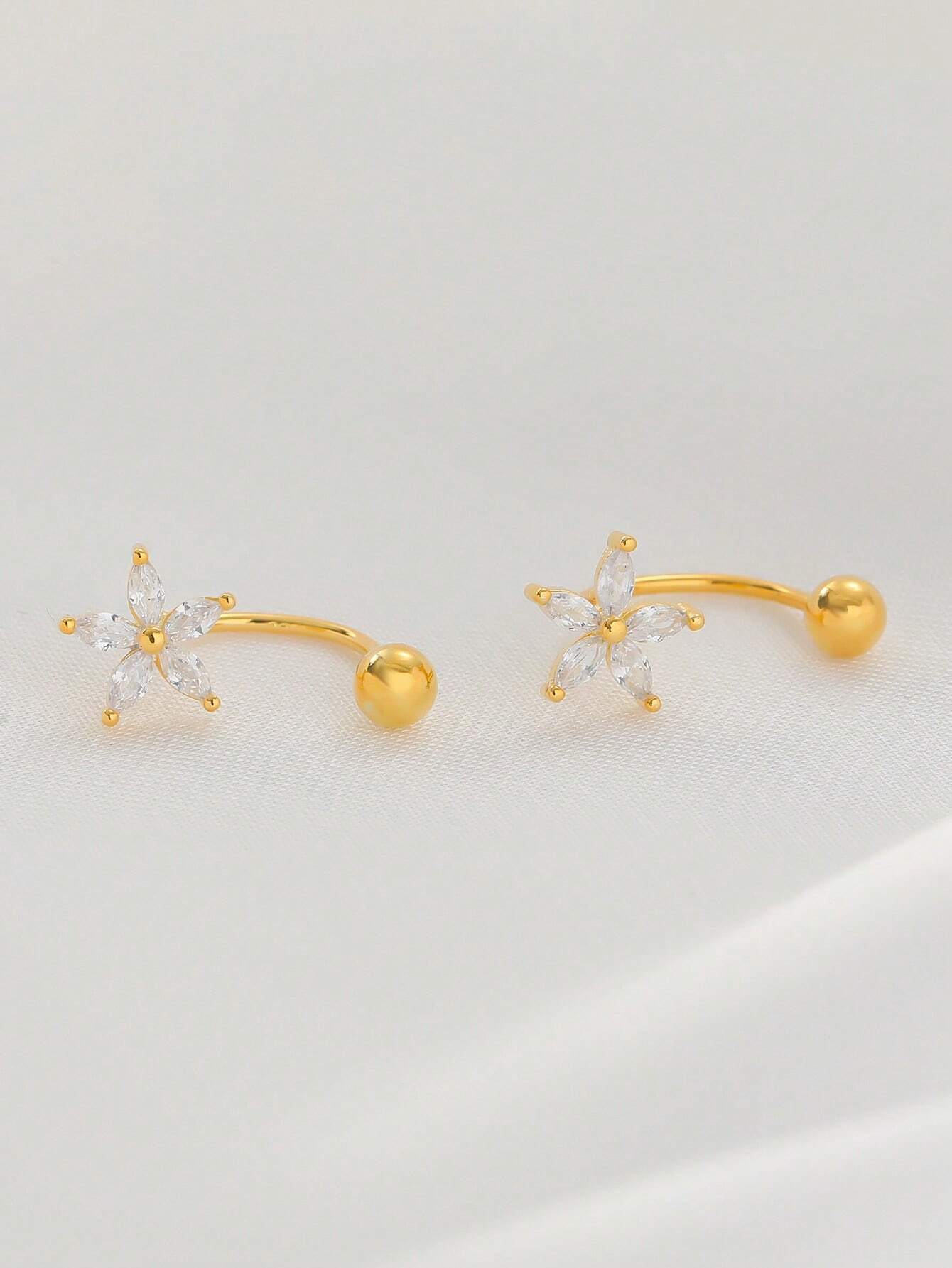 15105 1b-05-03 Pendientes Con Forma C De Flor 2 Pzas