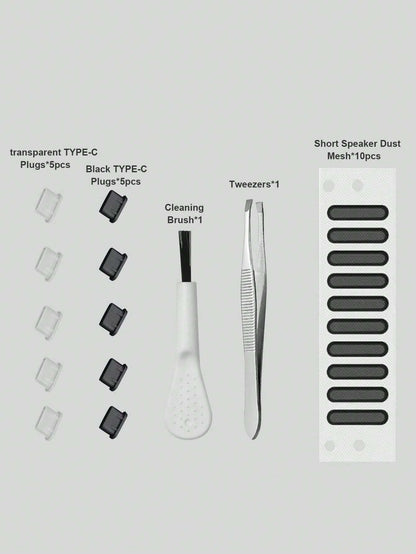 13851 2b-02-10 Conjunto de tapones antipolvo negros USB Tipo-C 5 Pzas