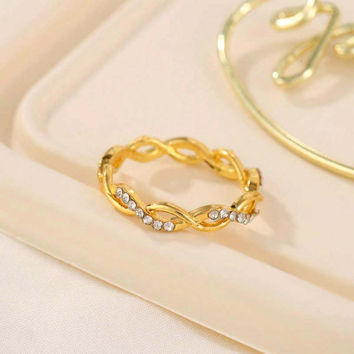 10603 1b-074 Anillo De Forma Retorcida De Estilo Europeo Con Diamantes De Imitación