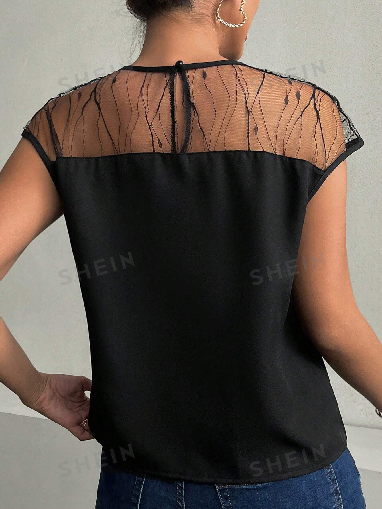 17231 1a-008 Blusa Negra Con Paneles De Malla 1 Pza