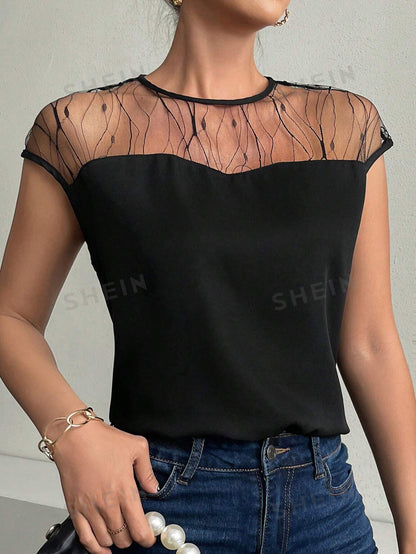 17231 1a-008 Blusa Negra Con Paneles De Malla 1 Pza