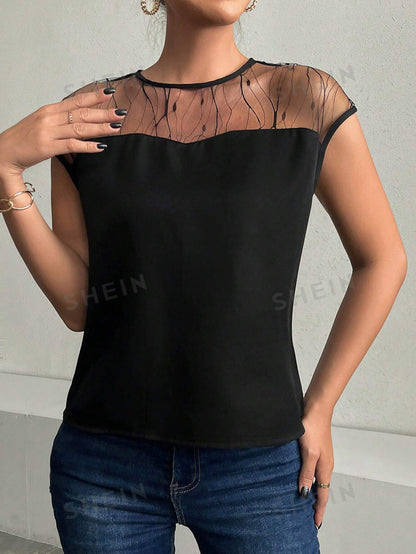 17231 1a-008 Blusa Negra Con Paneles De Malla 1 Pza