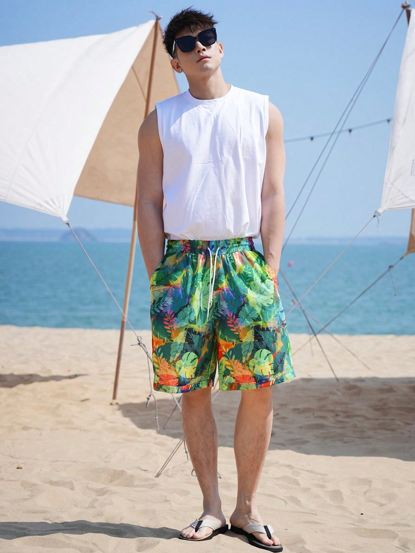 12587 1t-012 Shorts Playa Diseño Hojas 1 Pza