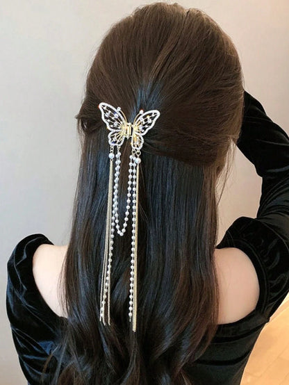 18354 1b-053 Pinza de cabello con mariposa y flecos 1 Pza