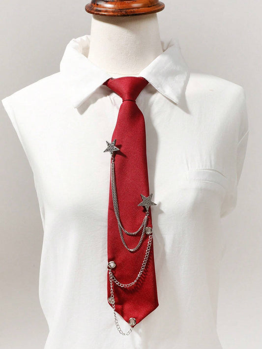 13487 2b-02-05 Corbata roja decoradas con estrellas 1 Pza