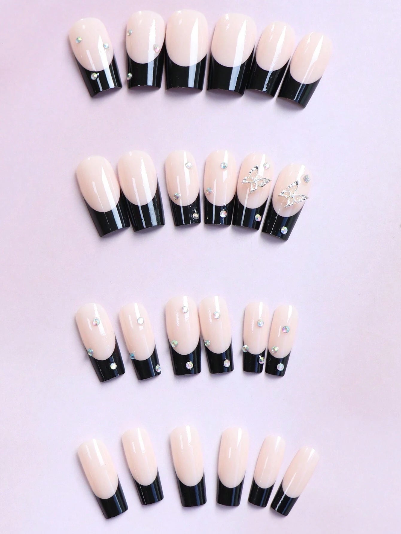 18521 1b-068 Uñas postizas decoradas con mariposas 3D 24 Pzas