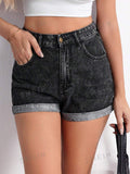 13814 2a-04-21 Shorts de mezclilla con dobladillo enrollado y ajuste entallado