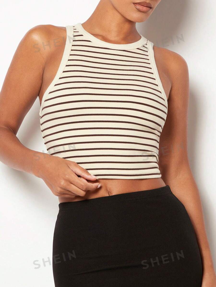 11034 1t-007 Chaleco A Rayas De Cuello Redondo