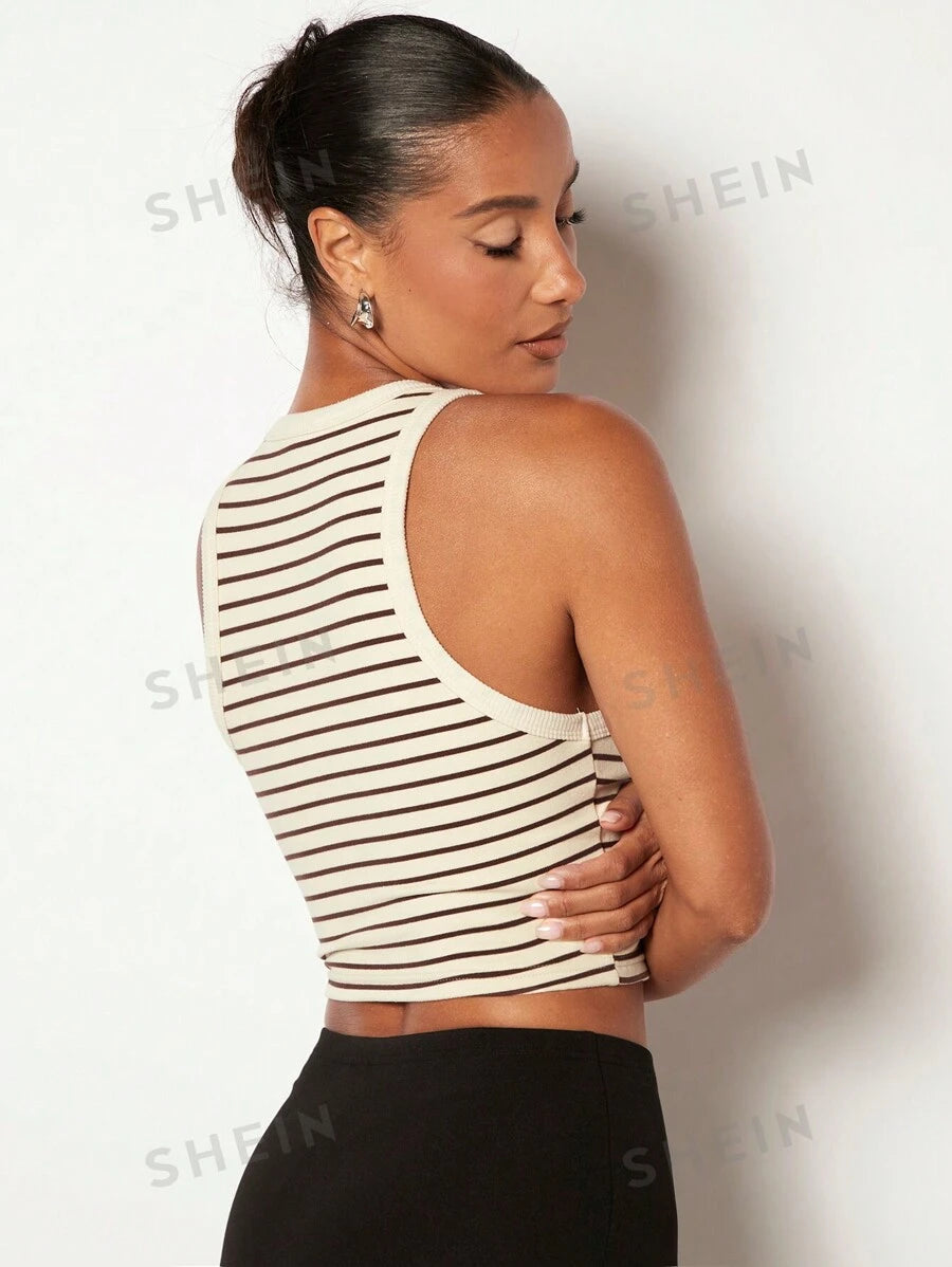 11034 1t-007 Chaleco A Rayas De Cuello Redondo