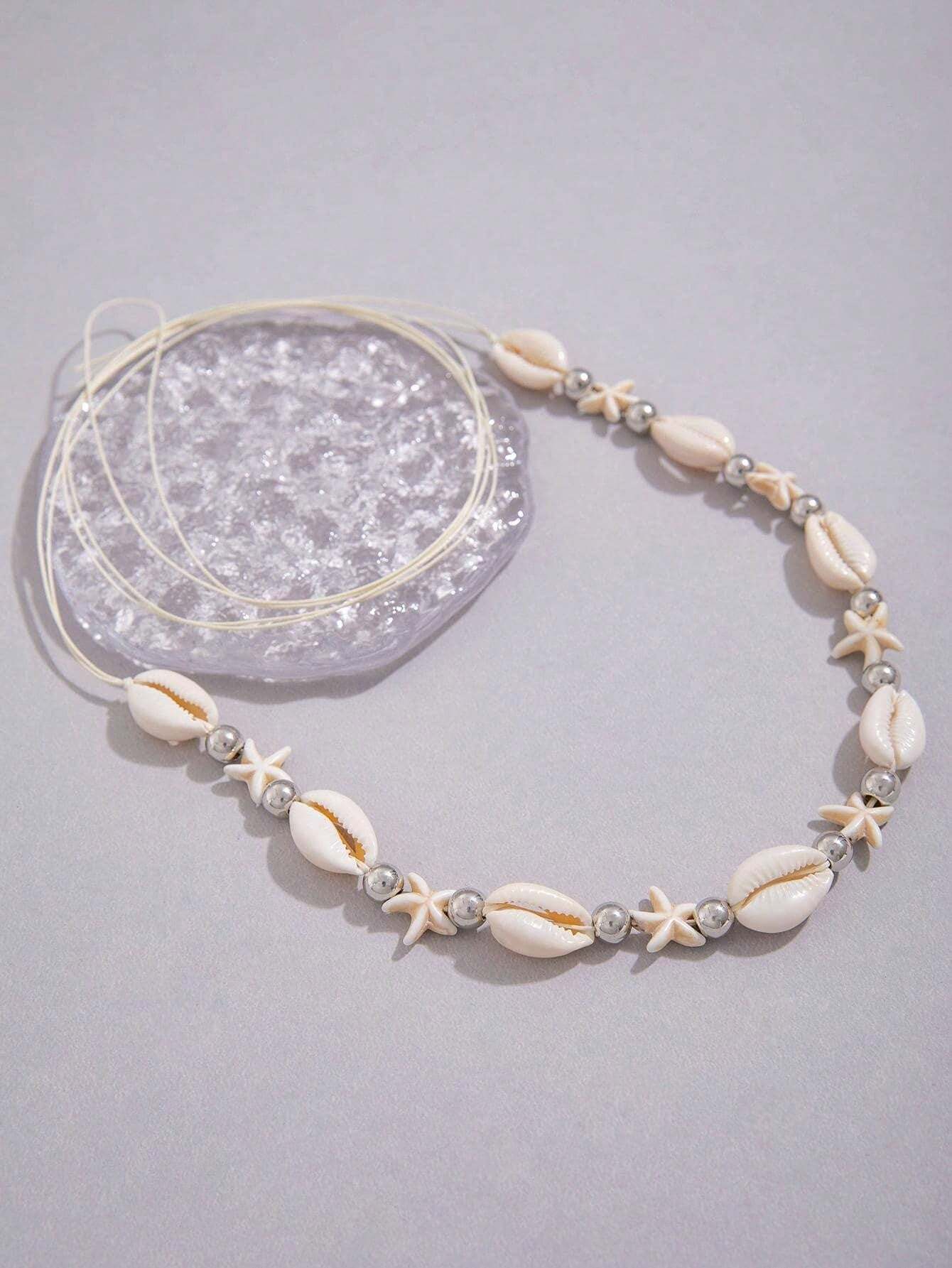 11223 1b-078  1 pieza Cadena para cintura bohemio poliresina estrella de mar & con diseño de concha con cuenta para mujeres para regalo