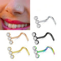 15297 1b-052 1 piercing simple de nariz en acero inoxidable con aro y tres diamantes con barra curvada