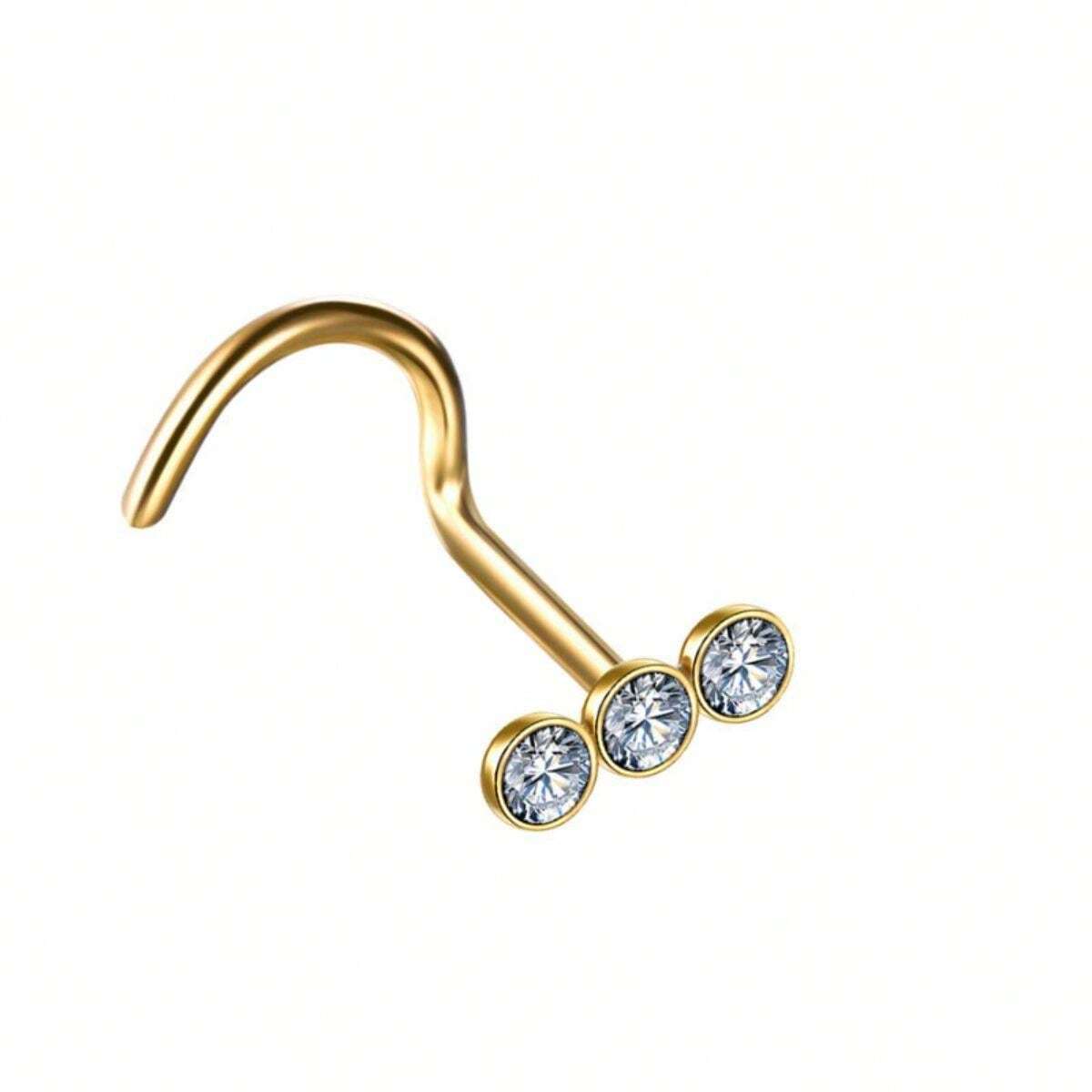 15297 1b-052 1 piercing simple de nariz en acero inoxidable con aro y tres diamantes con barra curvada