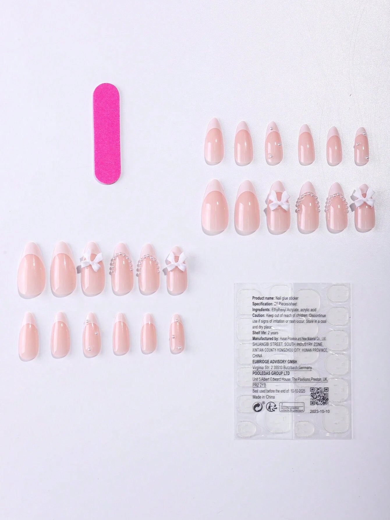 18013 1b-055 Uñas postizas diseño de perlas 24 Pzas