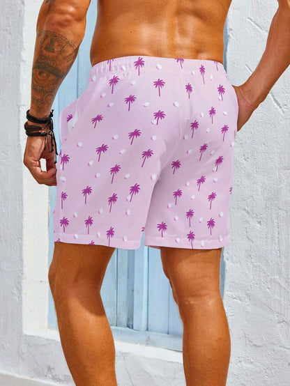 13888 1a-083 Bermudas de playa con diseño impreso de árbol de coco