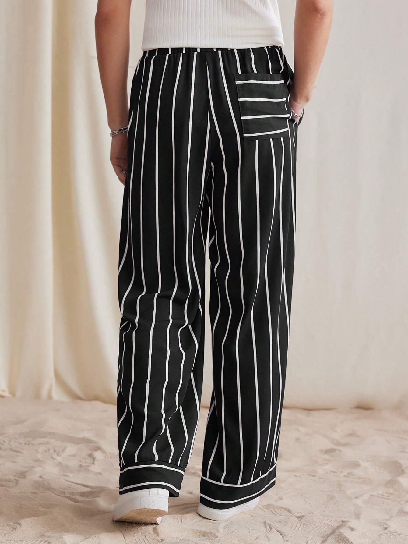 15455 2a-01-08 Pantalones casuales sueltos a rayas 1 Pza