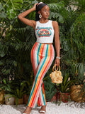 15846 1t-007 Conjunto de knit ajustado de pantalón de campana con chaleco
