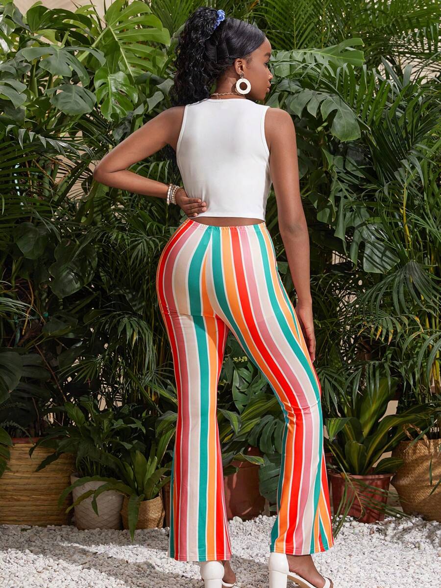 15846 1a-024 Conjunto de knit ajustado de pantalón de campana con chaleco