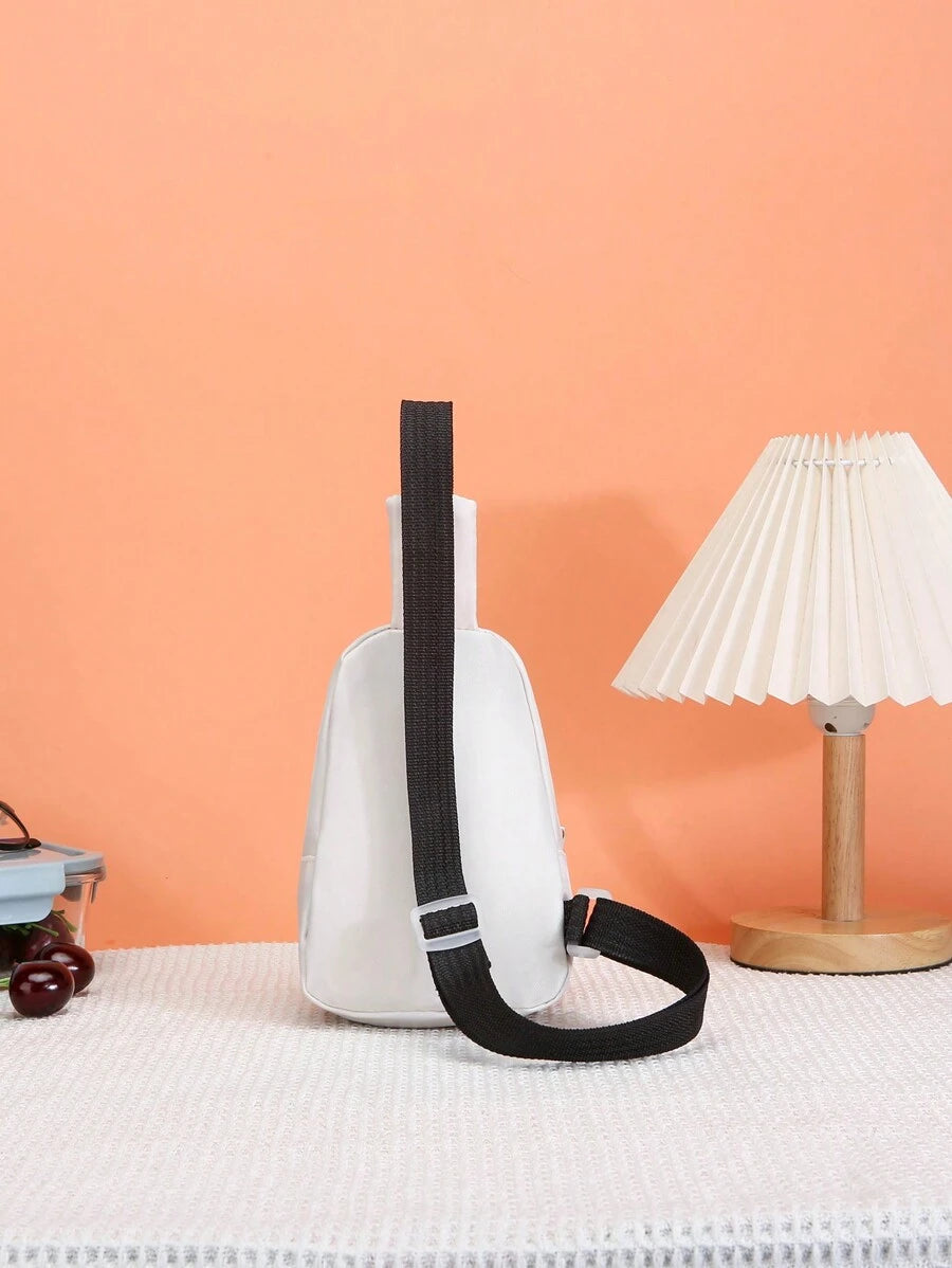 14599 1a-031 Bolso de pecho con patrón de letra de corona y cierre de cremallera