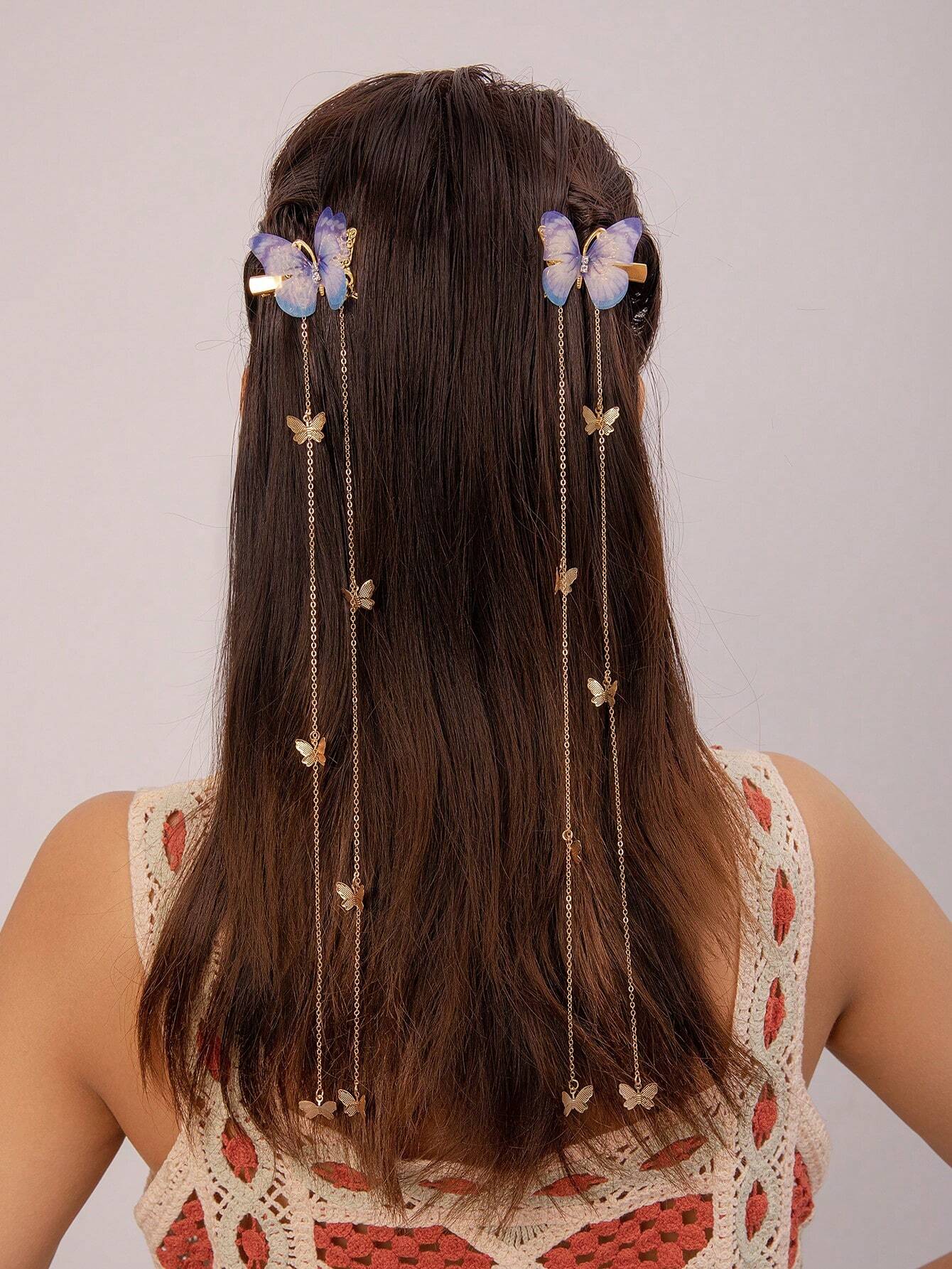 17569 1b-017 Clips de pelo con colgantes de cadena 2 Pzas