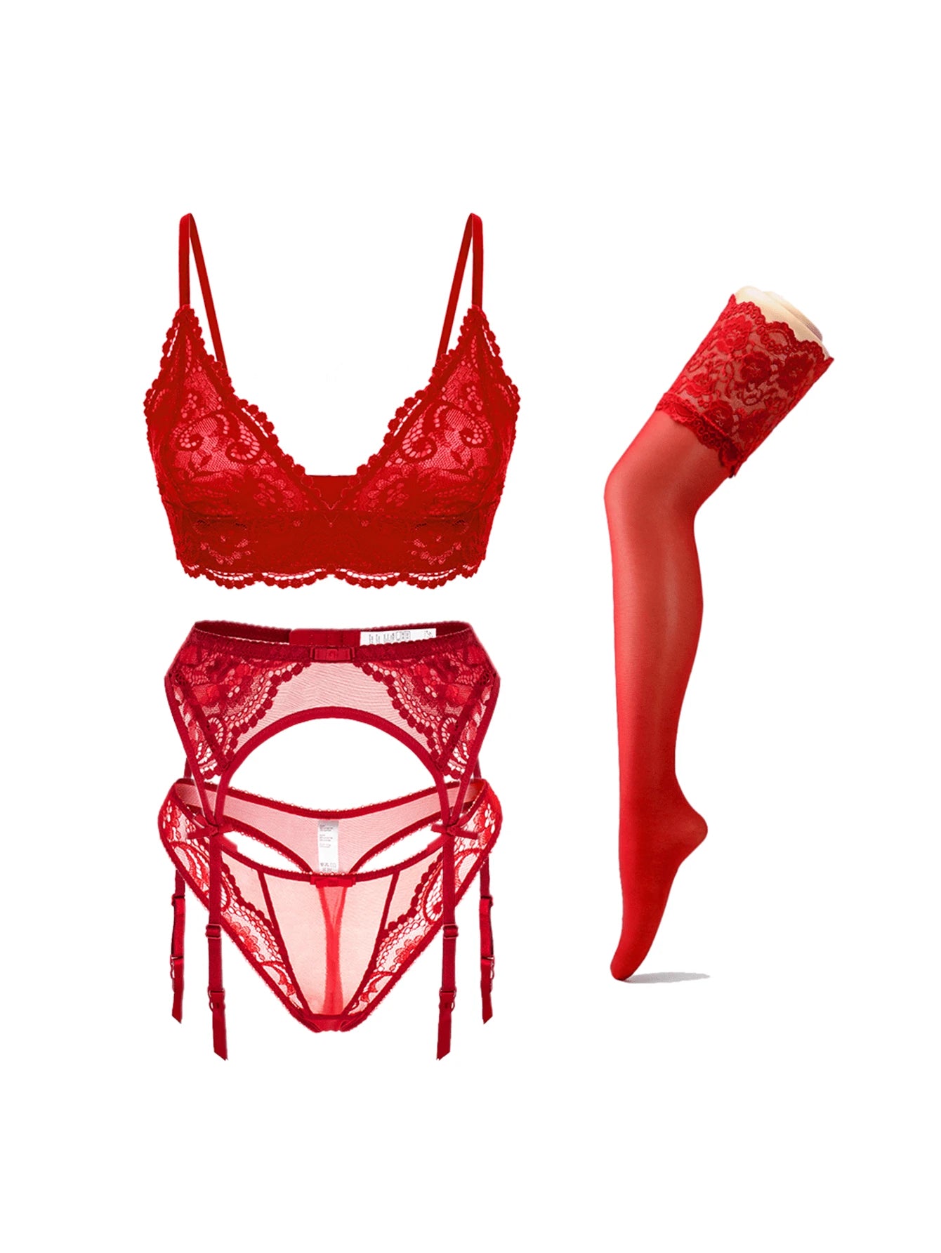 18898 ID-015 Set de lencería con encaje floral 4 Pzas