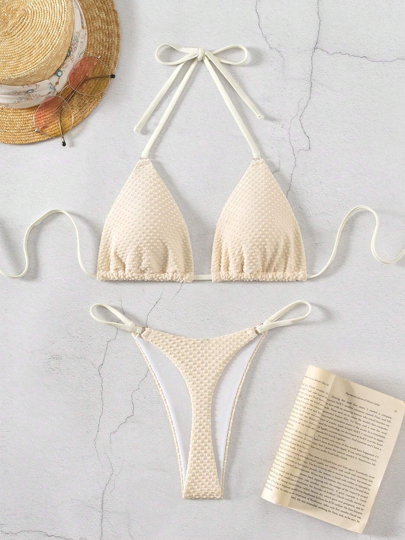 19906 1a-082 Bikini sexy para mujer con cuello halter de unicolor  2PZS