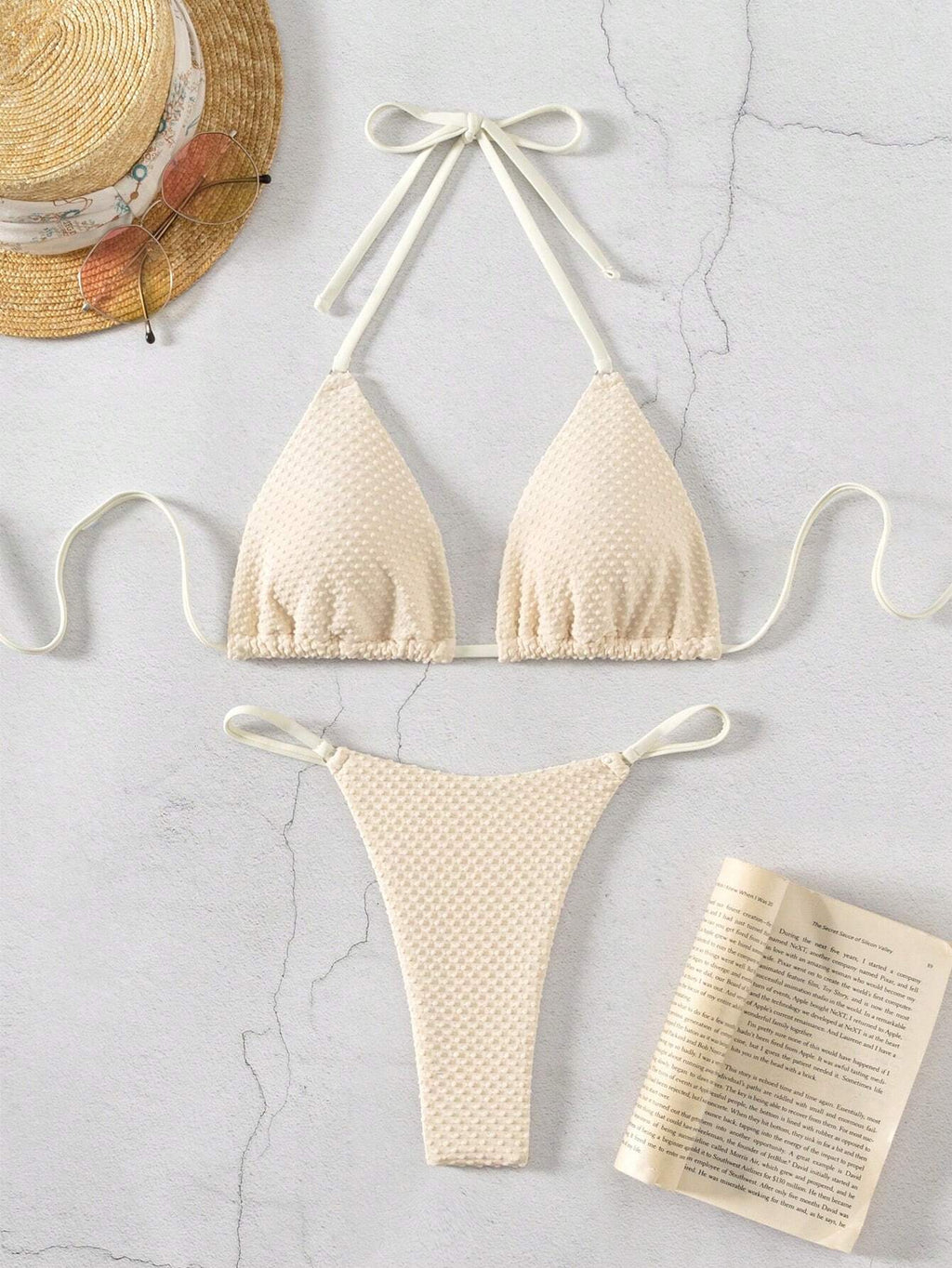 19906 1a-082 Bikini sexy para mujer con cuello halter de unicolor  2PZS