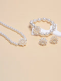 12169 1b-077 Conjunto De Collar Con Decoración De Perlas Y Flores Para Mujeres