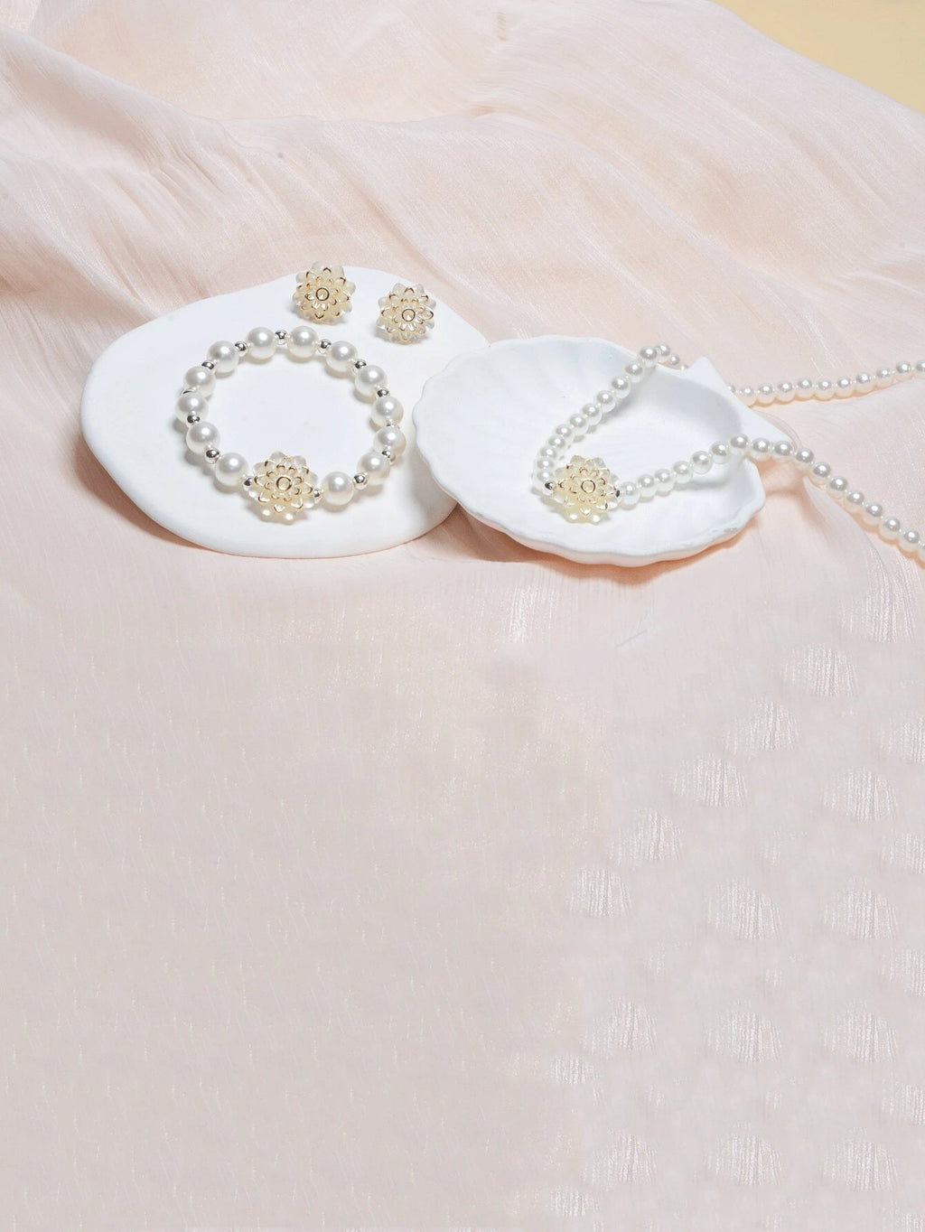 12169 1b-077 Conjunto De Collar Con Decoración De Perlas Y Flores Para Mujeres