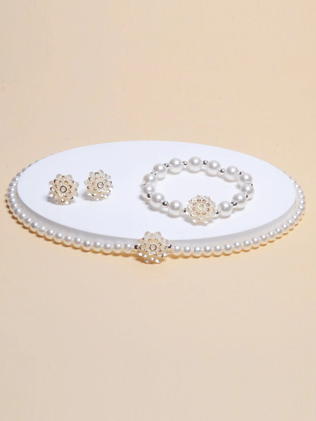 12169 1b-077 Conjunto De Collar Con Decoración De Perlas Y Flores Para Mujeres