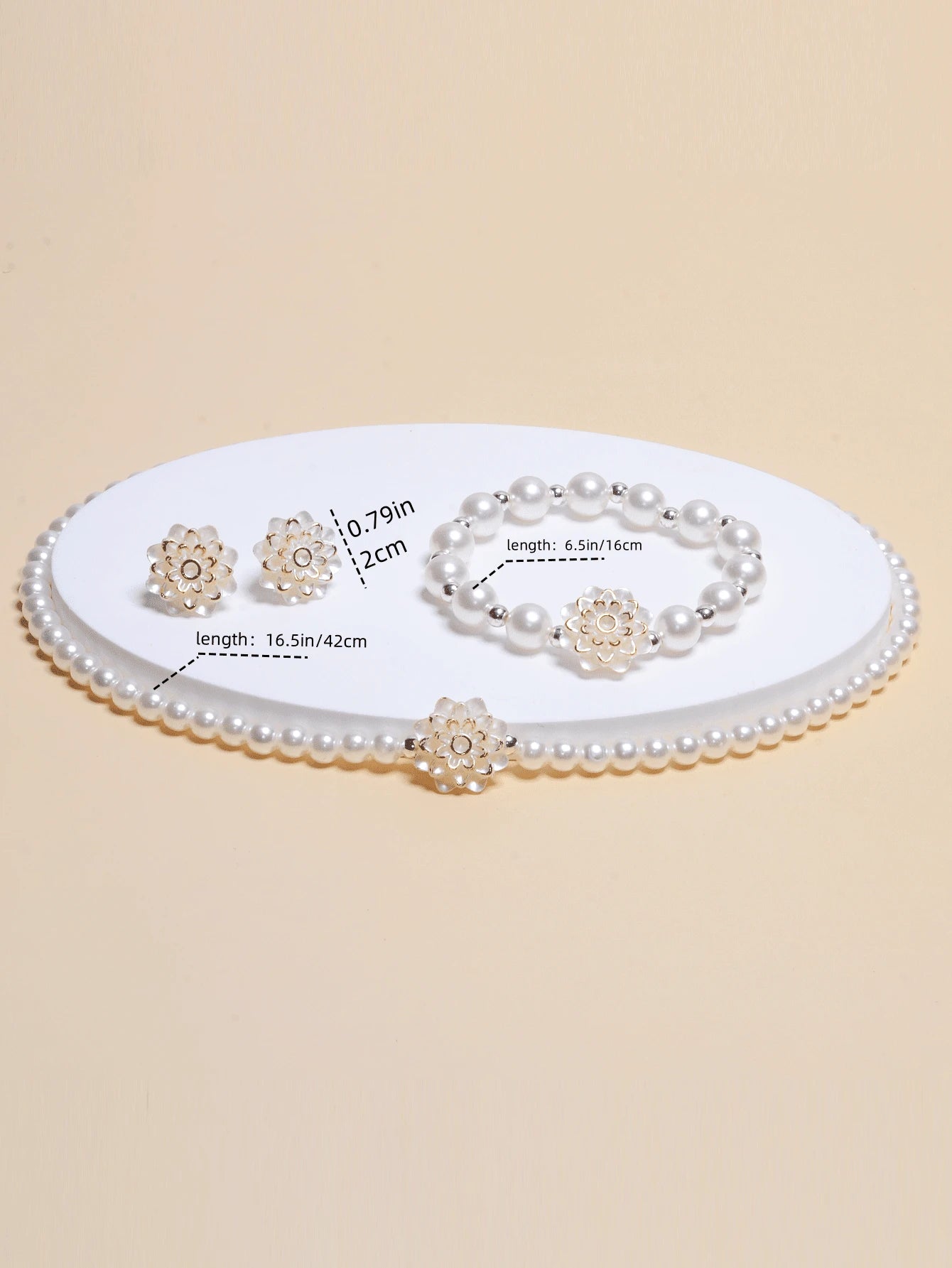 12169 1b-077 Conjunto De Collar Con Decoración De Perlas Y Flores Para Mujeres