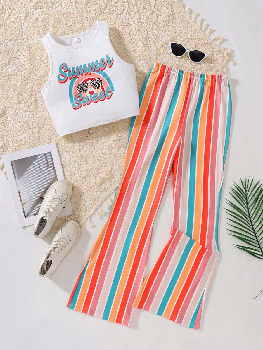 15846 1a-024 Conjunto de knit ajustado de pantalón de campana con chaleco