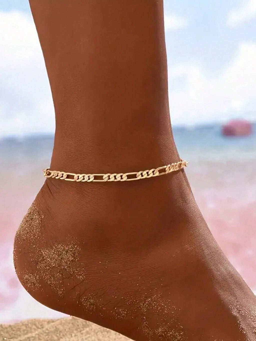 13269 2b-02-04 Tobillera minimalista chapada en oro 1 Pza