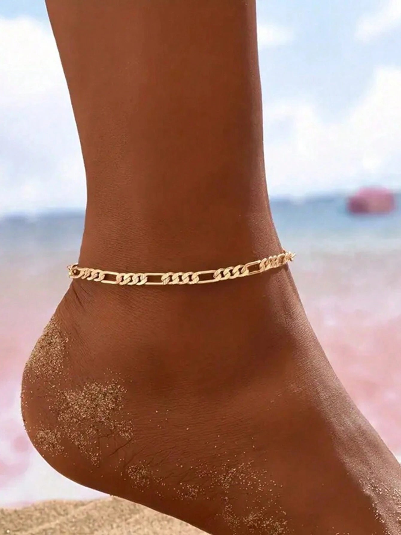 13269 2b-02-04 Tobillera minimalista chapada en oro 1 Pza