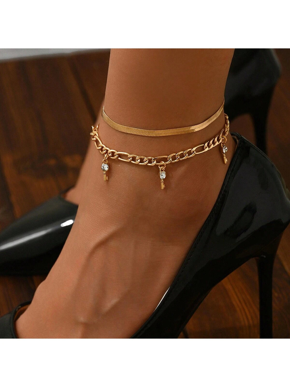 13271 1b-014 Tobillera dorada con cadena de serpiente 2 Pzas