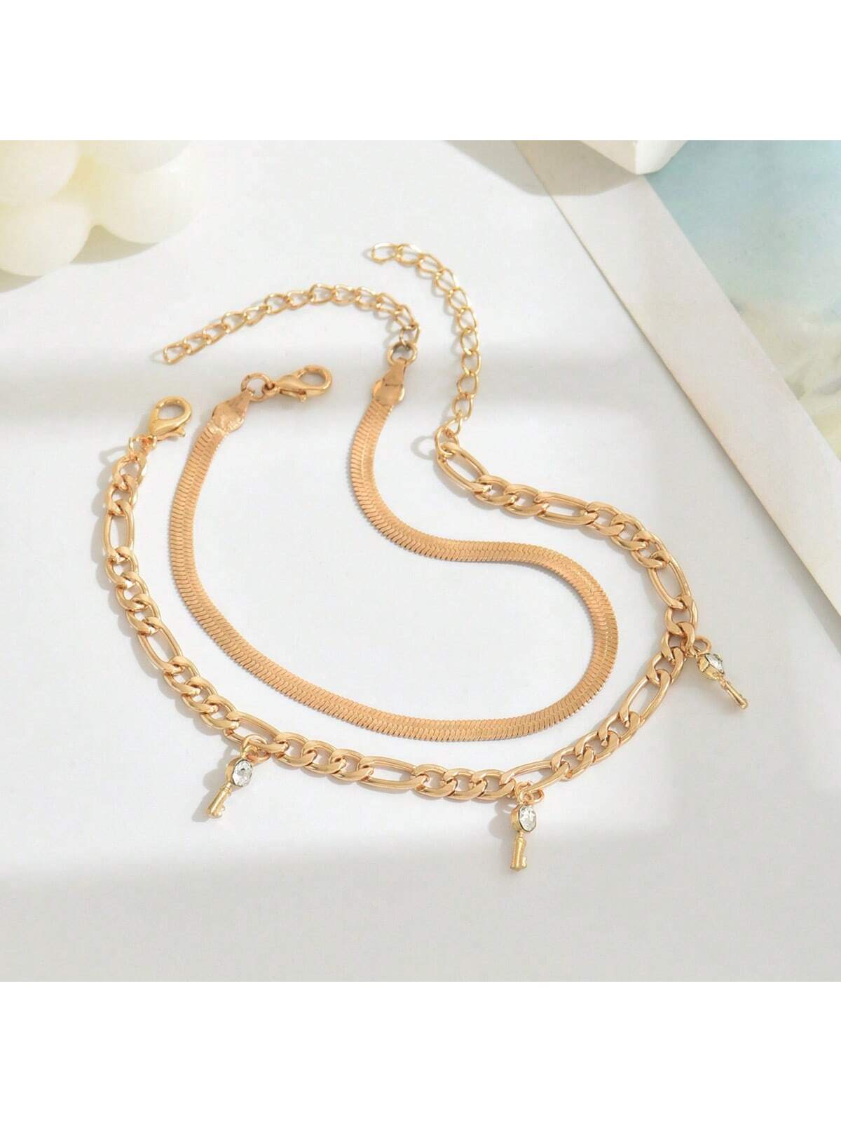 13271 1b-014 Tobillera dorada con cadena de serpiente 2 Pzas