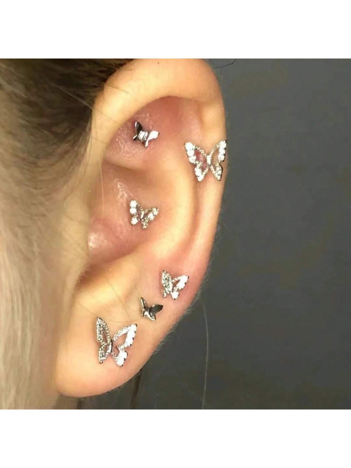 16053 2b-01-05 Aretes Diseño Mariposa 6 Pzas