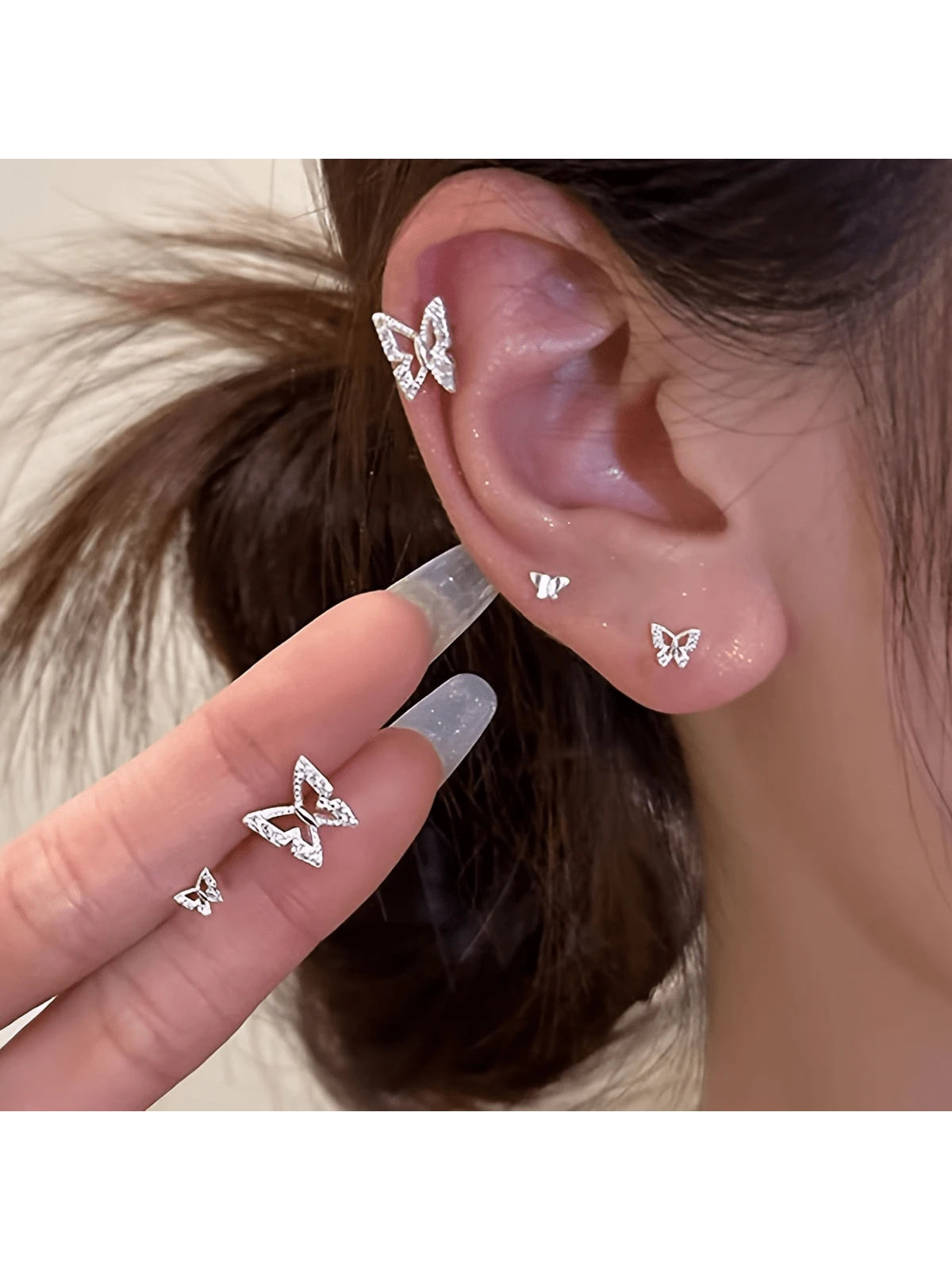 16053 2b-01-05 Aretes Diseño Mariposa 6 Pzas