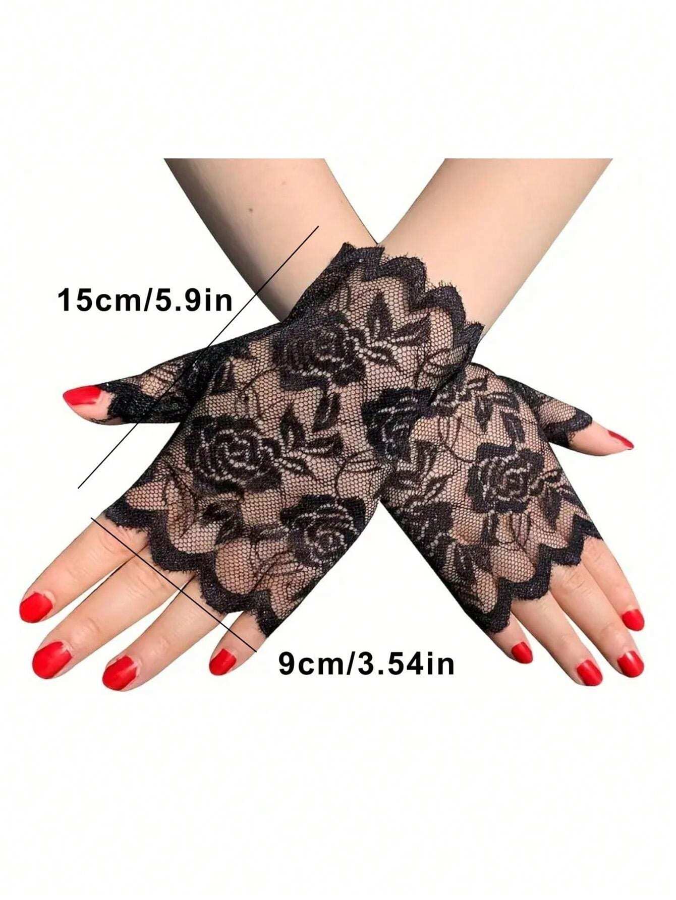 13349 1a-007 1 par de guantes cortos de encaje floral